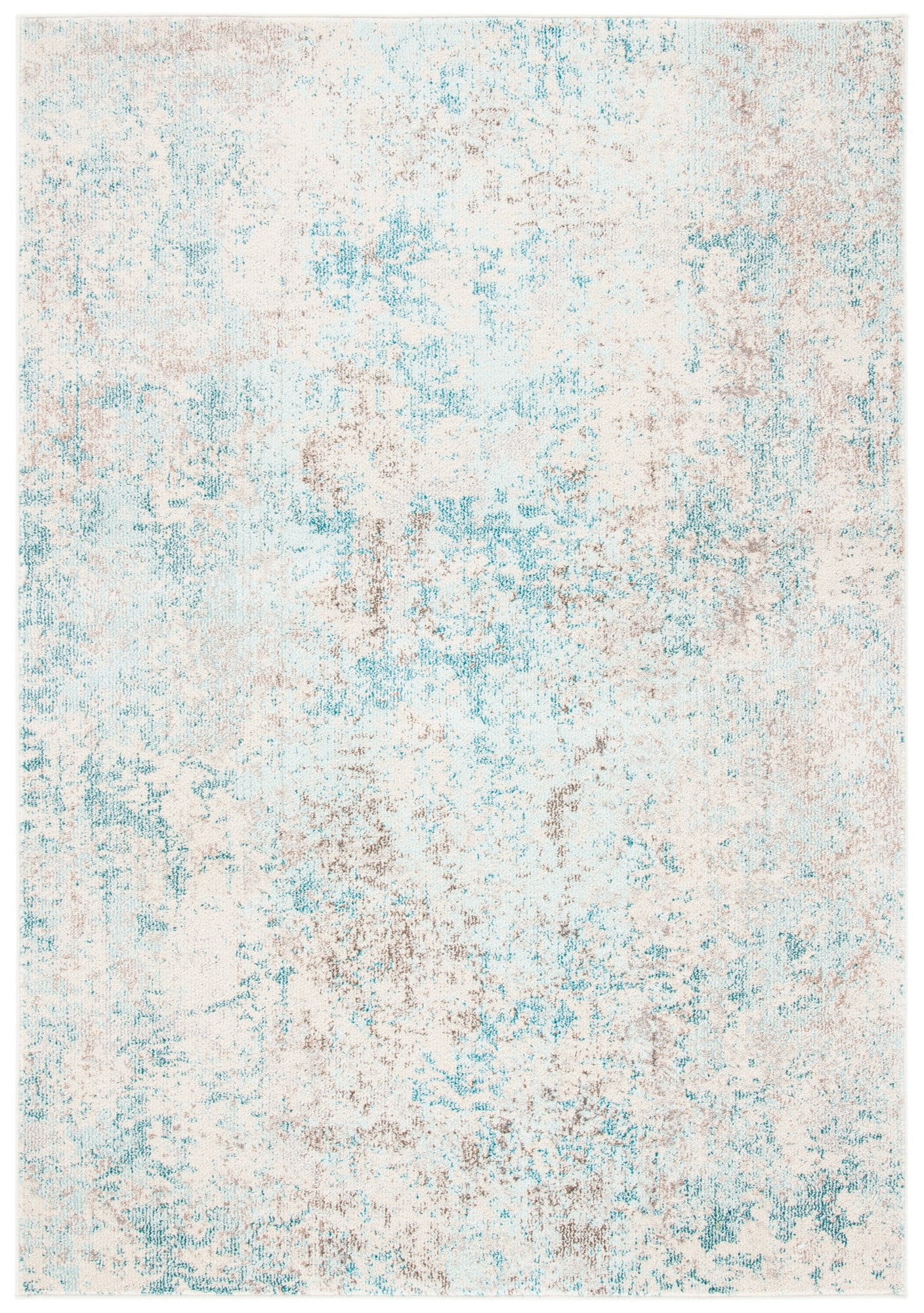 Ivory and Teal 4' x 6' Synthetic Non-Slip Rectangular Rug