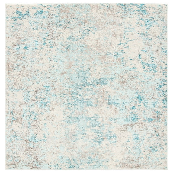 SAFAVIEH Madison Nita Vintage Floral Area Rug, Ivory/Teal, 5' x 5' Square