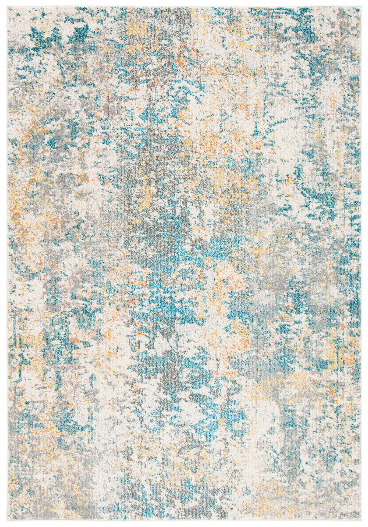 Teal and Gold Flat Woven Round Synthetic Area Rug