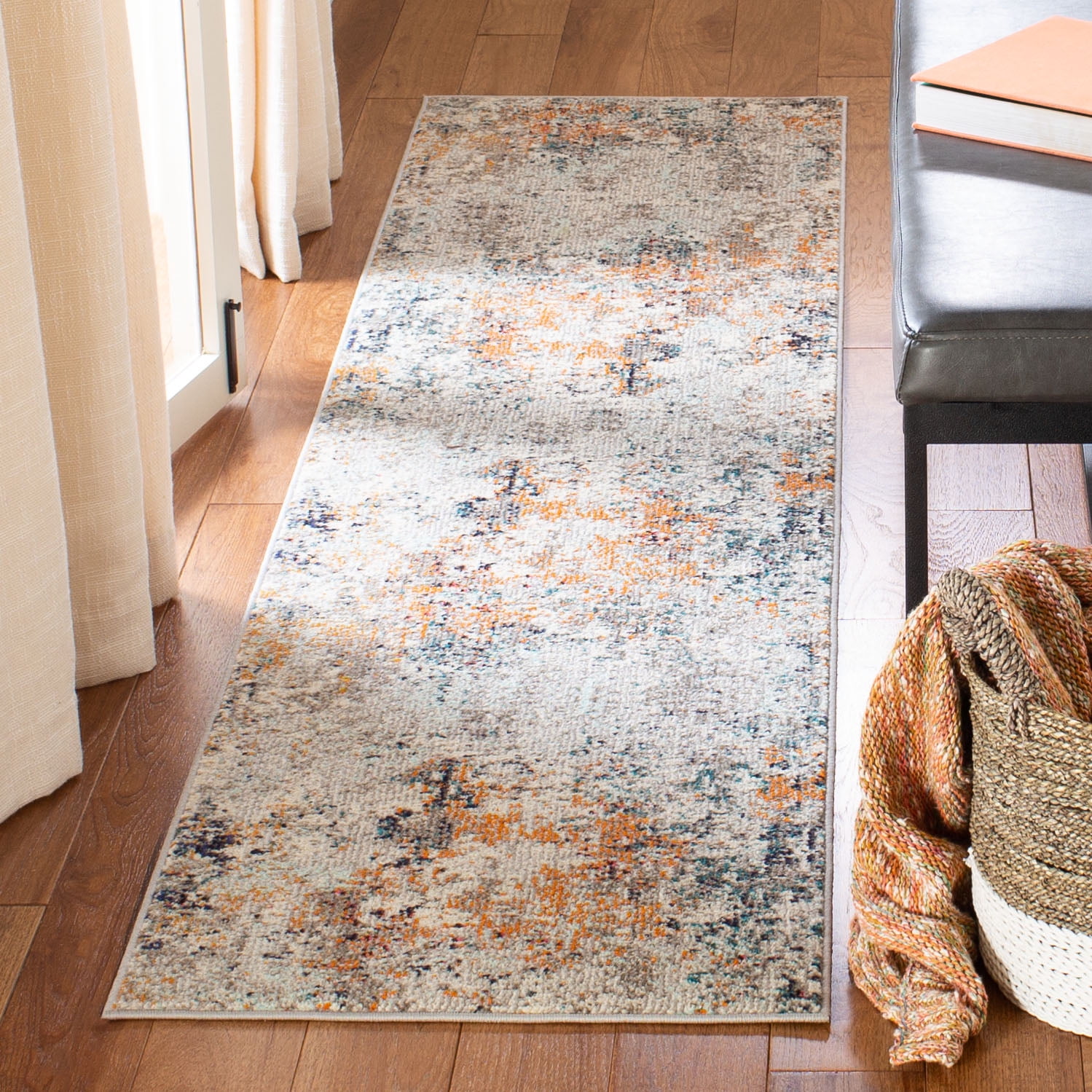 SAFAVIEH Madison Nita Vintage Floral Runner Rug, Grey/Beige, 2'2" x 18'