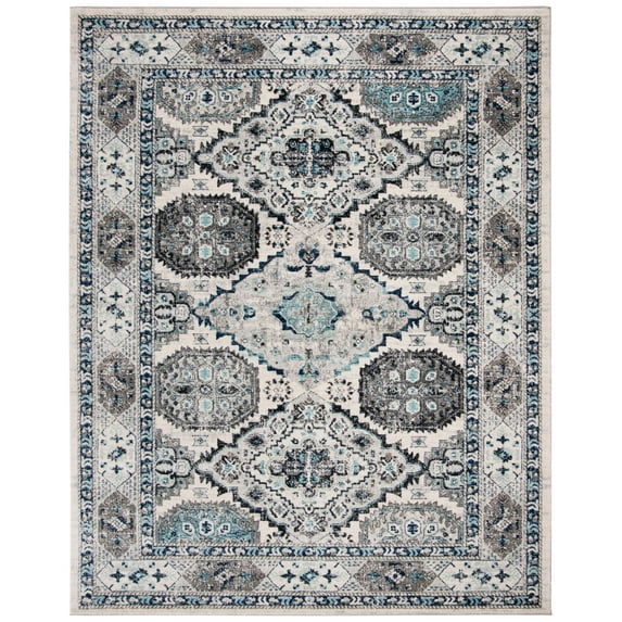 SAFAVIEH Madison Normand Geometric Floral Area Rug, Light Grey/Blue, 8' x 10'