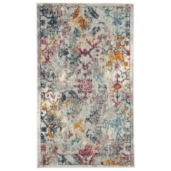 SAFAVIEH Madison Ognen Overdyed Geometric Area Rug, Light Grey/Fuchsia, 3' x 5'