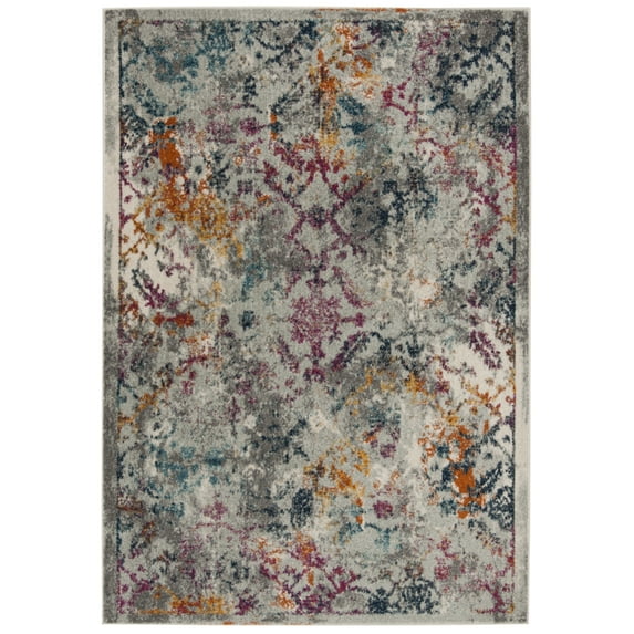 SAFAVIEH Madison Ognen Overdyed Geometric Area Rug, Light Grey/Fuchsia, 4' x 6'