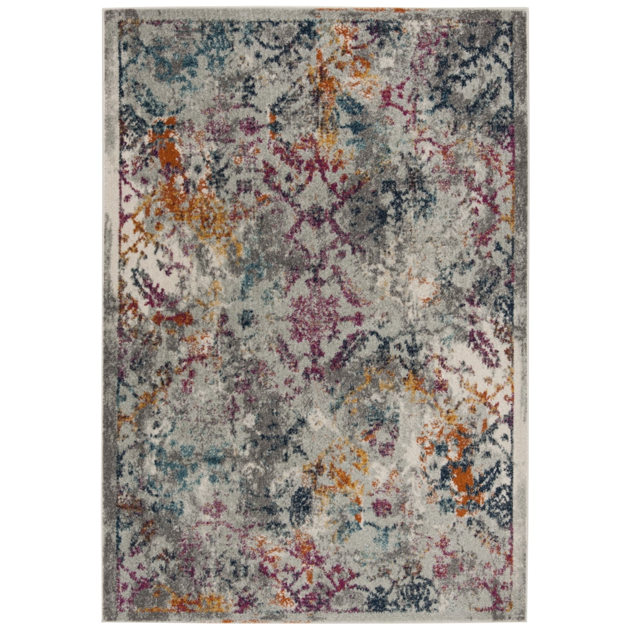 Light Grey and Fuchsia Floral Motif Rectangular Runner