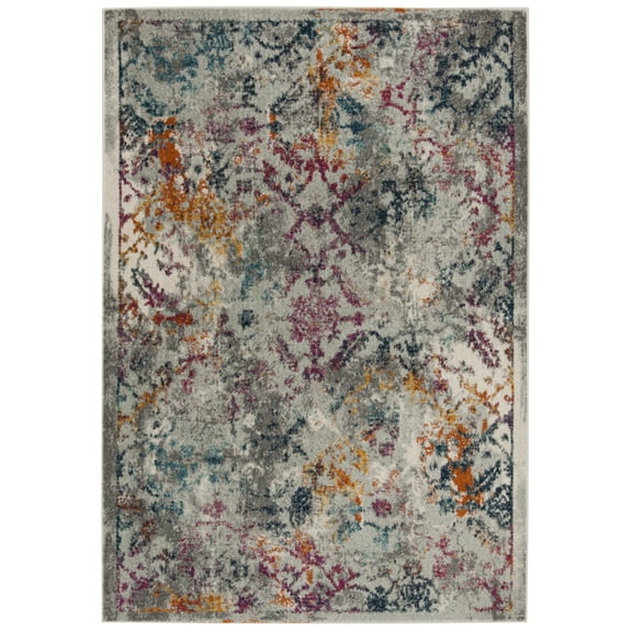 SAFAVIEH Madison Ognen Overdyed Geometric Area Rug, Light Grey/Fuchsia, 5'3" x 7'6"