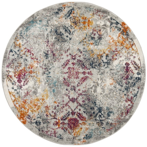 SAFAVIEH Madison Ognen Overdyed Geometric Area Rug, Light Grey/Fuchsia, 6'7" x 6'7" Round