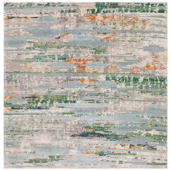 SAFAVIEH Madison Orlando Abstract Area Rug, Green/Blue, 6'7" x 6'7" Square