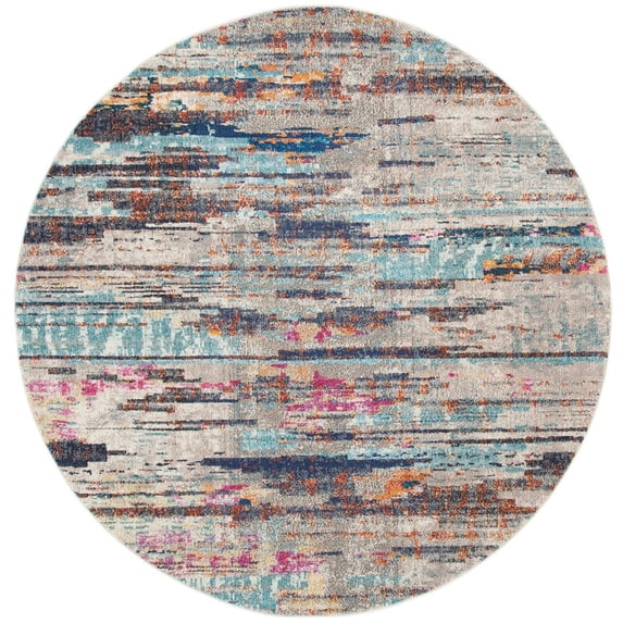 SAFAVIEH Madison Orlando Abstract Distressed Area Rug, Grey/Turquoise, 3' x 3' Round
