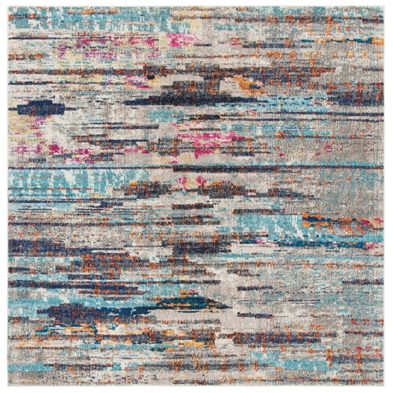 SAFAVIEH Madison Orlando Abstract Distressed Area Rug, Grey/Turquoise, 5' x 5' Square
