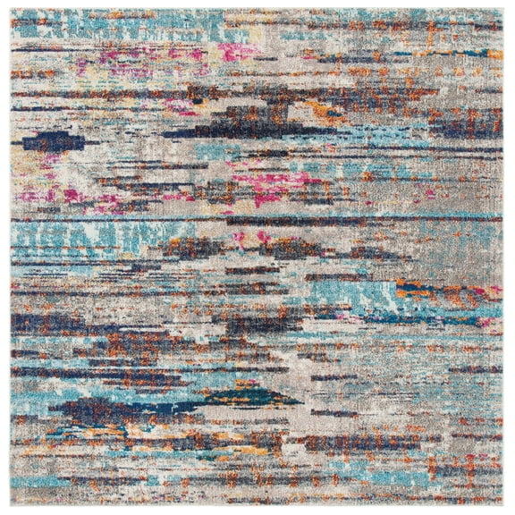 SAFAVIEH Madison Orlando Abstract Distressed Area Rug, Grey/Turquoise, 5' x 5' Square
