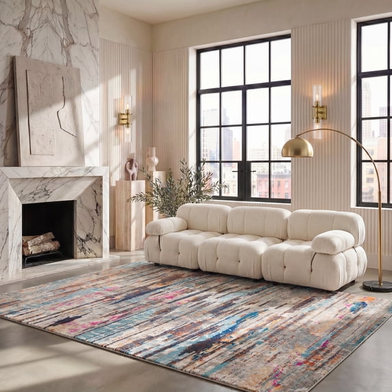 Safavieh Madison Orlando Abstract Area Rug, Gray/Turquoise, 6'7" x 6'7" Square