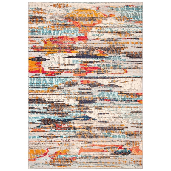 SAFAVIEH Madison Orlando Abstract Distressed Area Rug, Ivory/Multi, 3' x 5'