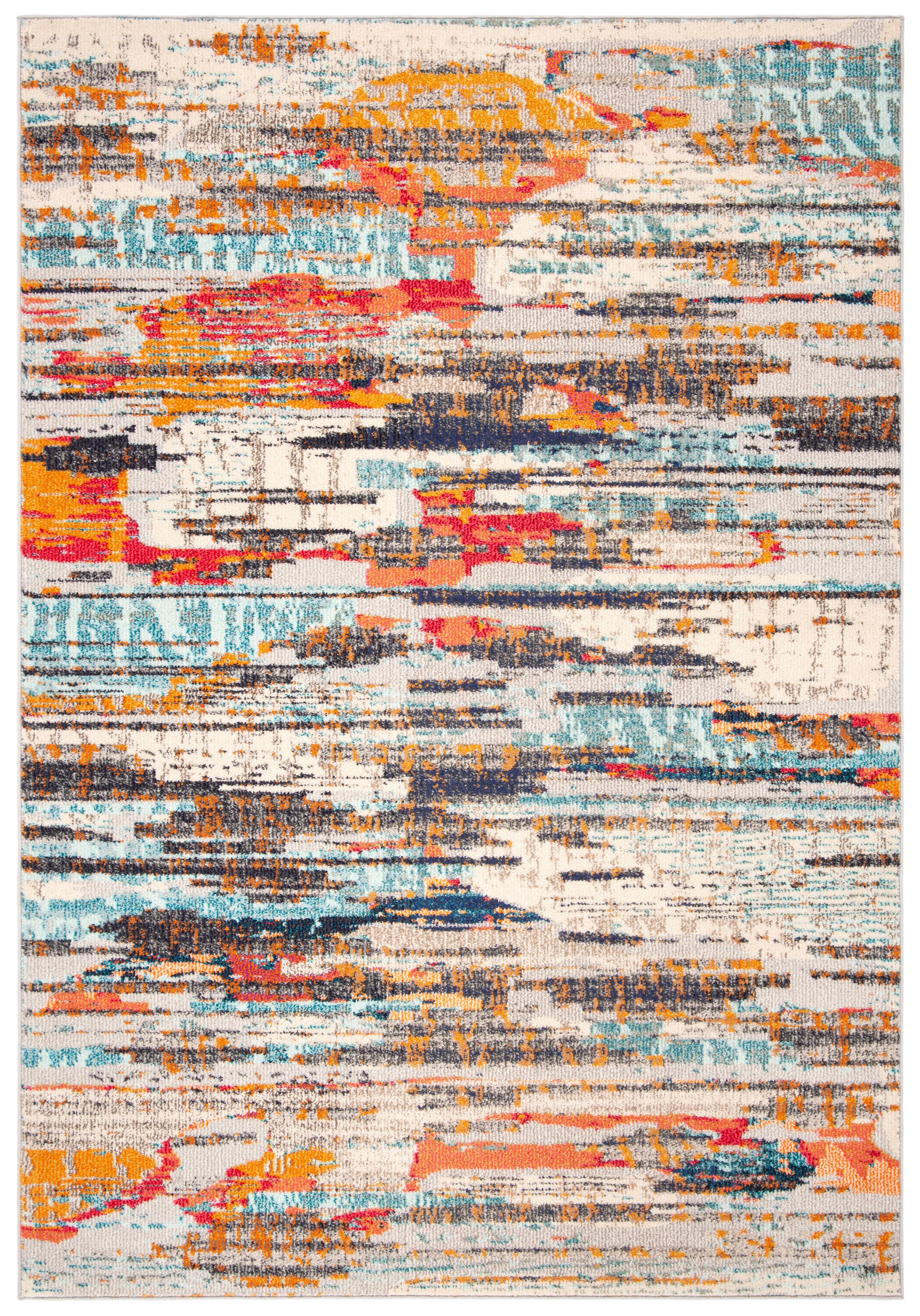 Ivory and Multicolor Abstract Synthetic Area Rug, 4' x 6'