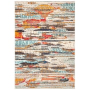 SAFAVIEH Madison Orlando Abstract Distressed Area Rug, Ivory/Multi, 5'3" x 7'6"