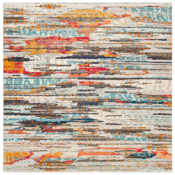 SAFAVIEH Madison Orlando Abstract Distressed Area Rug, Ivory/Multi, 5' x 5' Square