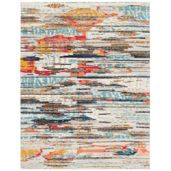 SAFAVIEH Madison Orlando Abstract Distressed Area Rug, Ivory/Multi, 8' x 10'