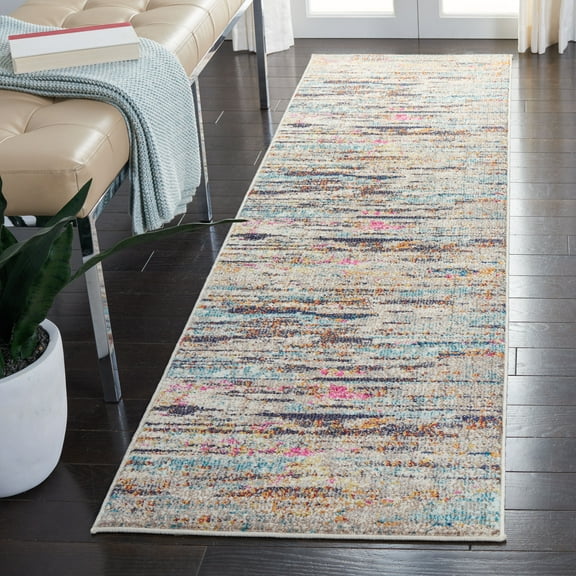 SAFAVIEH Madison Orlando Abstract Distressed Runner Rug, Grey/Turquoise, 2'2" x 6'