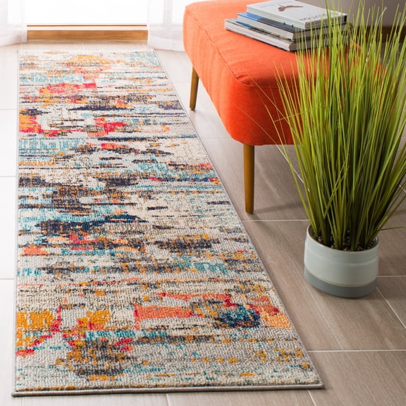SAFAVIEH Madison Orlando Abstract Distressed Runner Rug, Ivory/Multi, 2'2" x 6'
