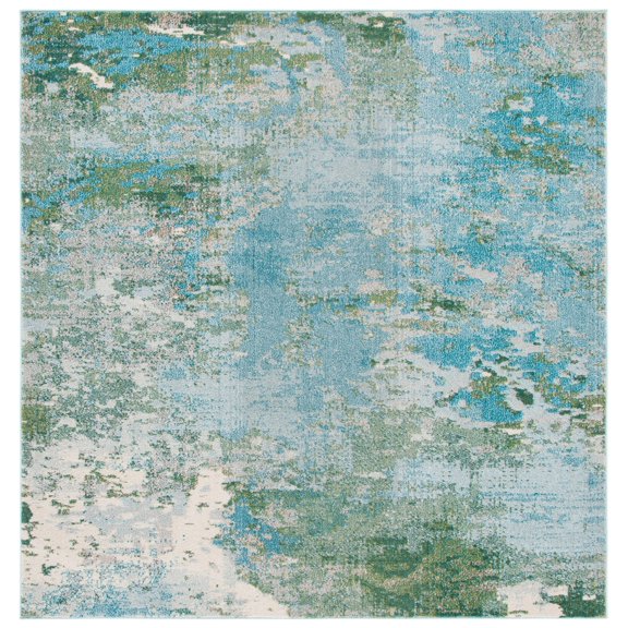 SAFAVIEH Madison Oscar Abstract Area Rug, Light Blue/Green, 4' x 4' Square