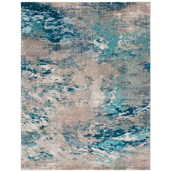 SAFAVIEH Madison Oscar Abstract Distressed Area Rug, Blue/Grey, 10' x 14'