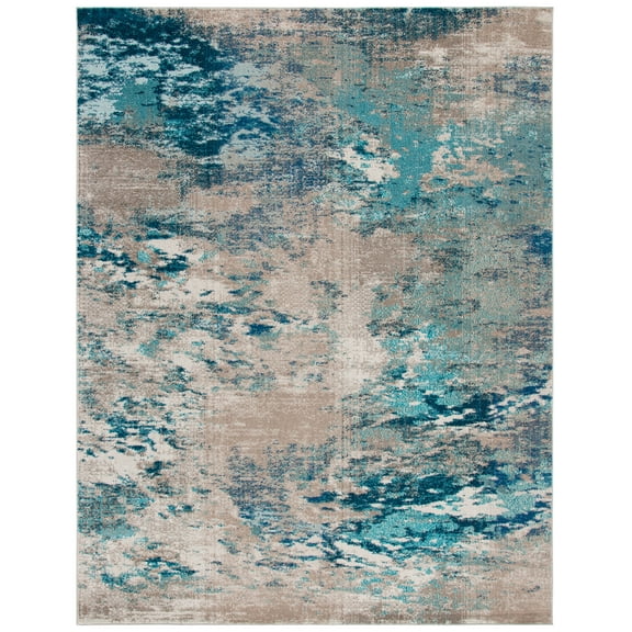 SAFAVIEH Madison Oscar Abstract Distressed Area Rug, Blue/Grey, 12' x 15'