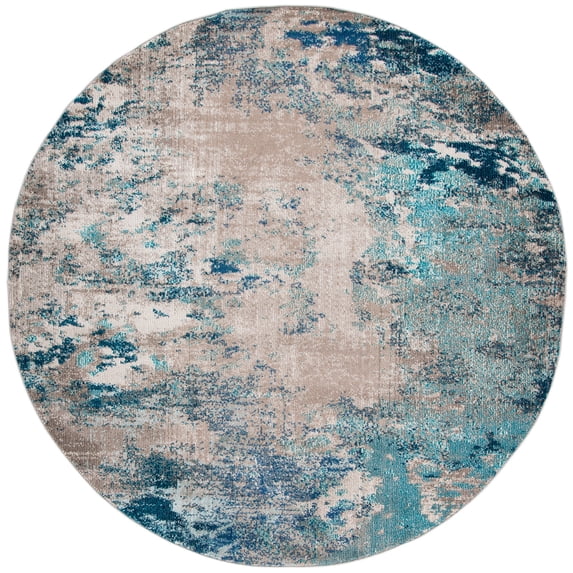 SAFAVIEH Madison Oscar Abstract Distressed Area Rug, Blue/Grey, 4' x 4' Round
