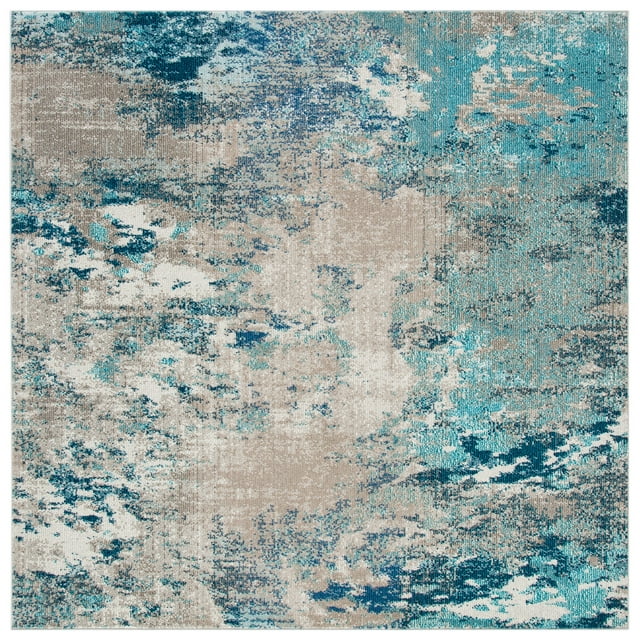 SAFAVIEH Madison Oscar Abstract Distressed Area Rug, Blue/Grey, 4' x 4' Square