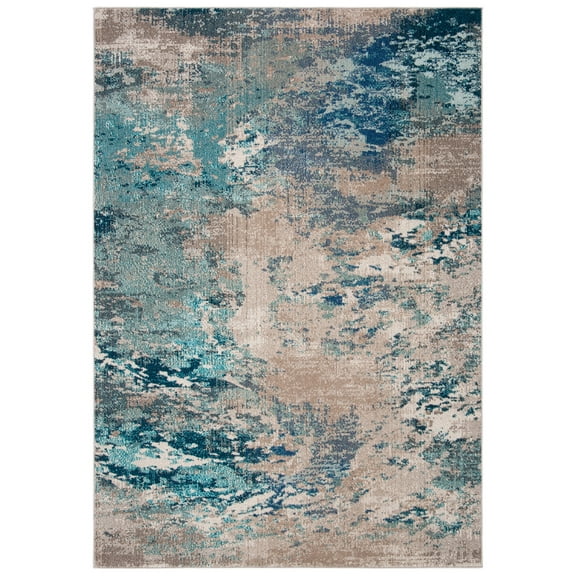 SAFAVIEH Madison Oscar Abstract Distressed Area Rug, Blue/Grey, 5'3" x 7'6"