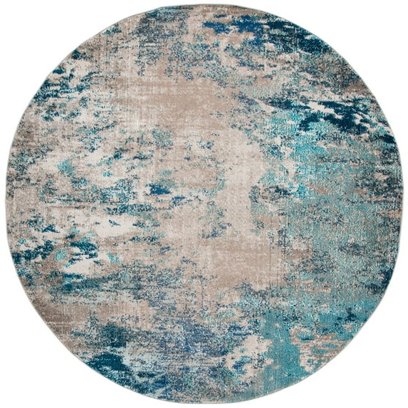 SAFAVIEH Madison Oscar Abstract Distressed Area Rug, Blue/Grey, 5' x 5' Round
