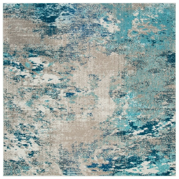 SAFAVIEH Madison Oscar Abstract Distressed Area Rug, Blue/Grey, 5' x 5' Square