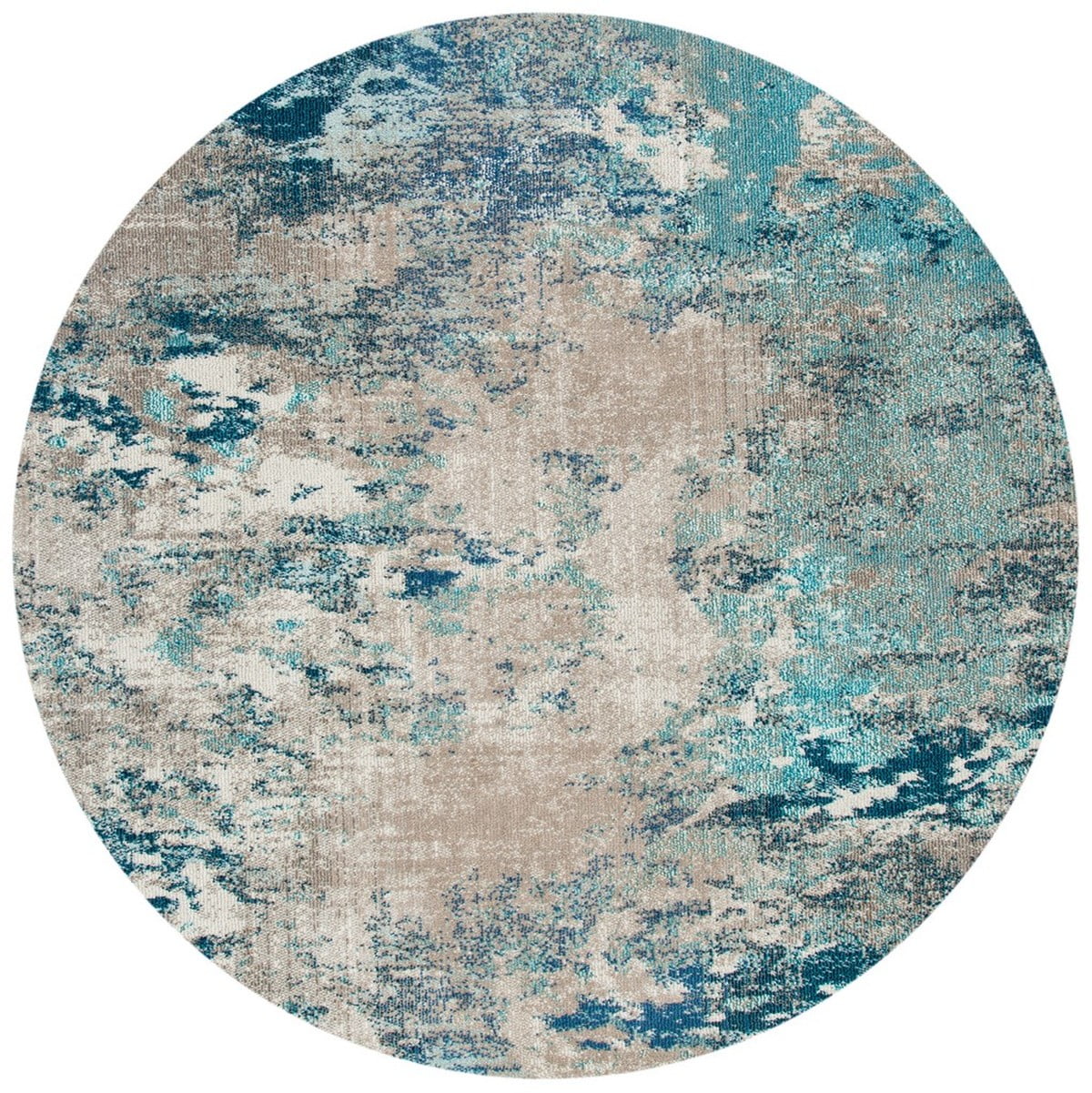 SAFAVIEH Madison Oscar Abstract Distressed Area Rug, Blue/Grey, 6'7" x 6'7" Round