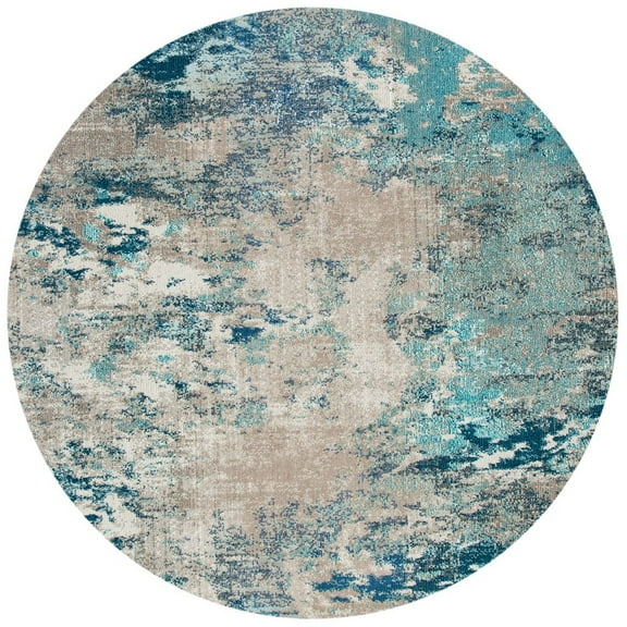 SAFAVIEH Madison Oscar Abstract Distressed Area Rug, Blue/Grey, 6'7" x 6'7" Round