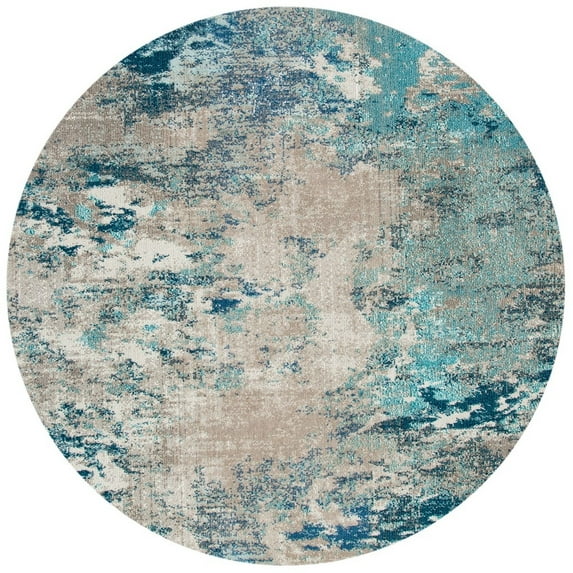 SAFAVIEH Madison Oscar Abstract Distressed Area Rug, Blue/Grey, 6'7" x 6'7" Round