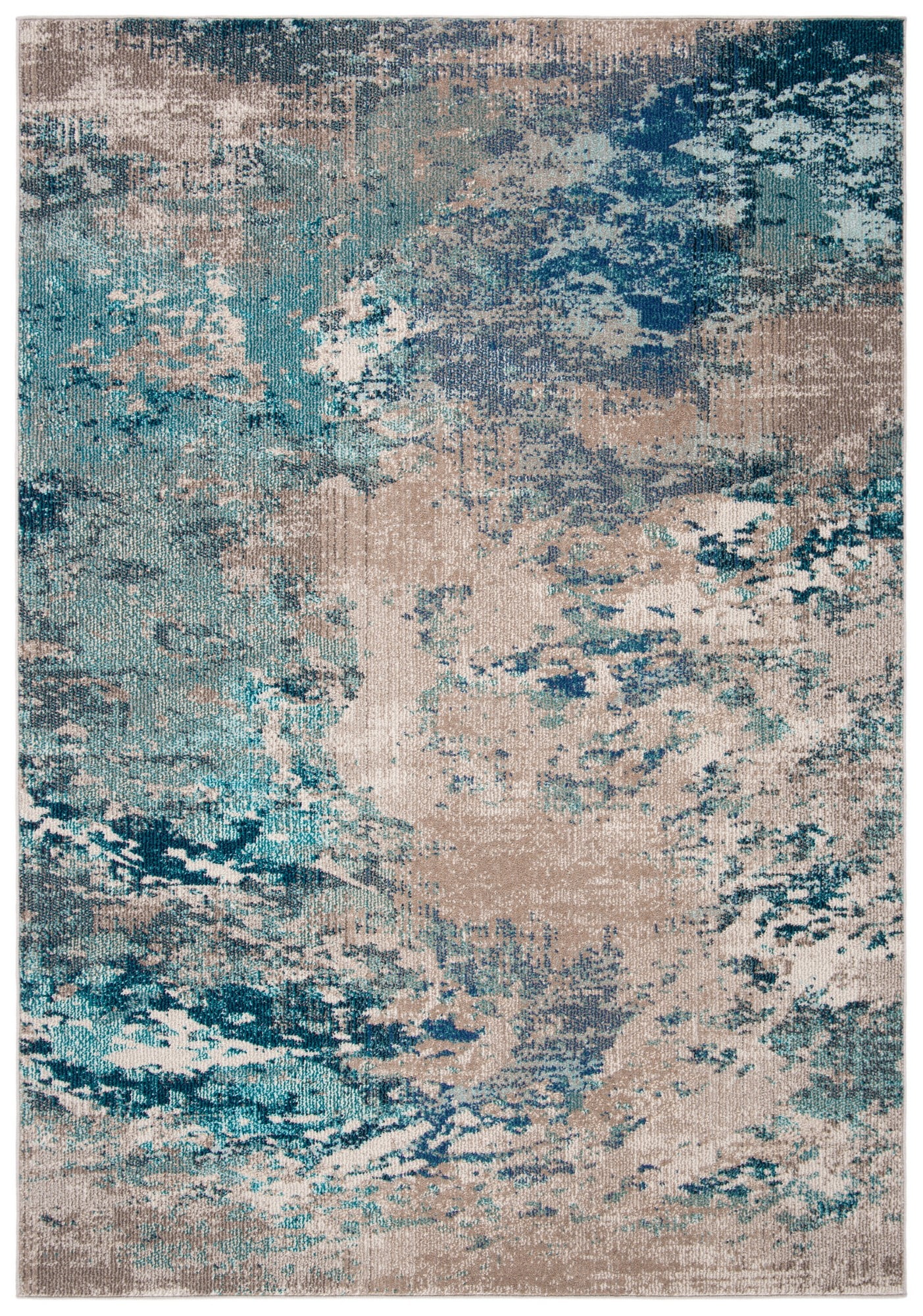 Metro-Mod Chic Round Grey/Blue Synthetic Area Rug 6'