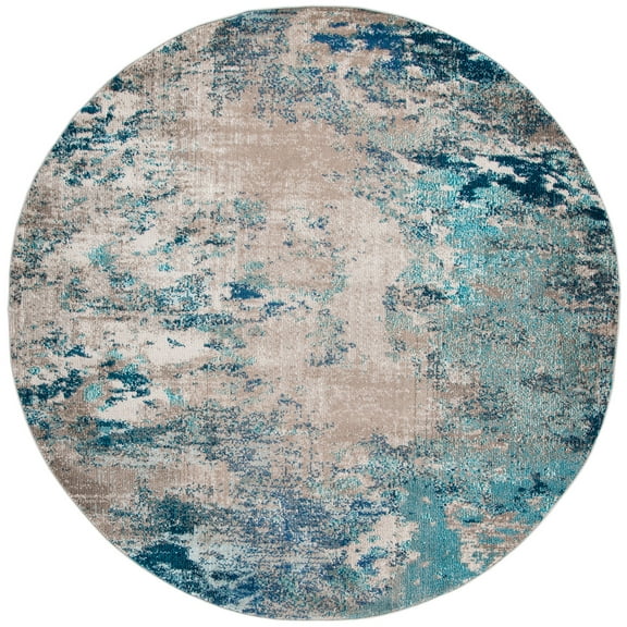 SAFAVIEH Madison Oscar Abstract Distressed Area Rug, Blue/Grey, 8' x 8' Round