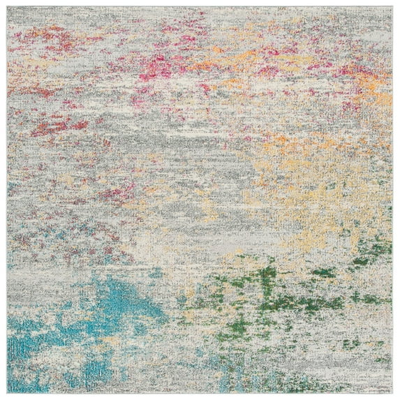 SAFAVIEH Madison Oscar Abstract Distressed Area Rug, Grey/Gold, 11' x 11' Square