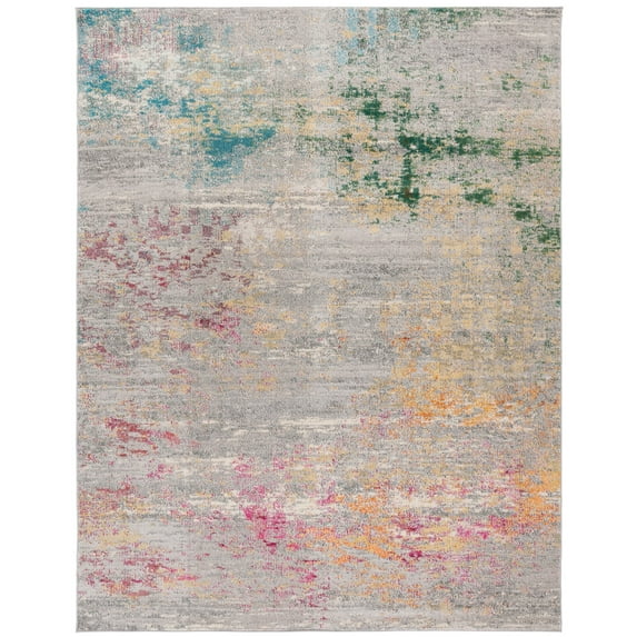 SAFAVIEH Madison Oscar Abstract Distressed Area Rug, Grey/Gold, 12' x 15'