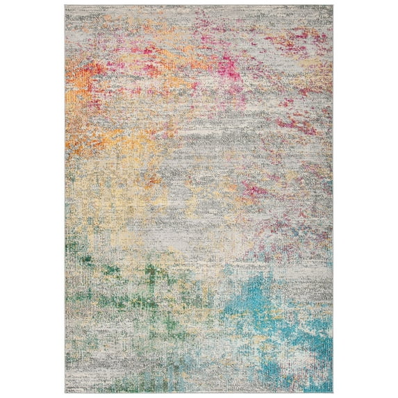 SAFAVIEH Madison Oscar Abstract Distressed Area Rug, Grey/Gold, 6' x 9'
