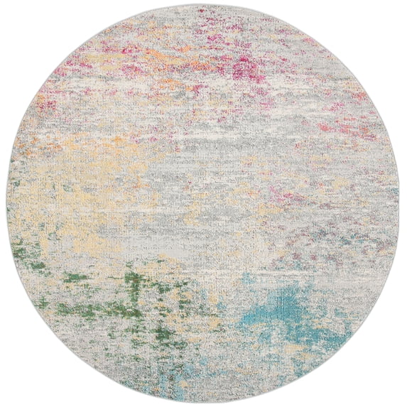 SAFAVIEH Madison Oscar Abstract Distressed Area Rug, Grey/Gold, 9' x 9' Round
