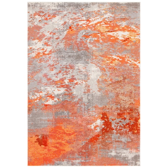 SAFAVIEH Madison Oscar Abstract Distressed Area Rug, Grey/Orange, 3' x 5'