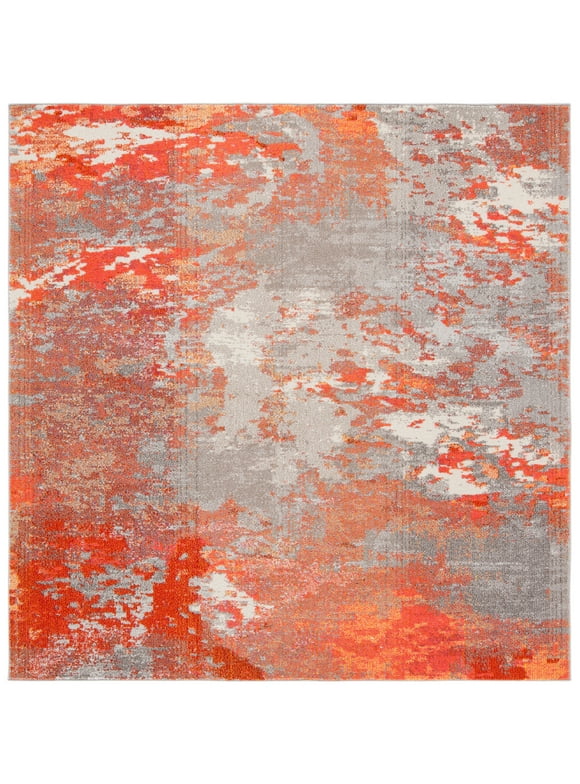 SAFAVIEH Madison Oscar Abstract Distressed Area Rug, Grey/Orange, 4' x 4' Square