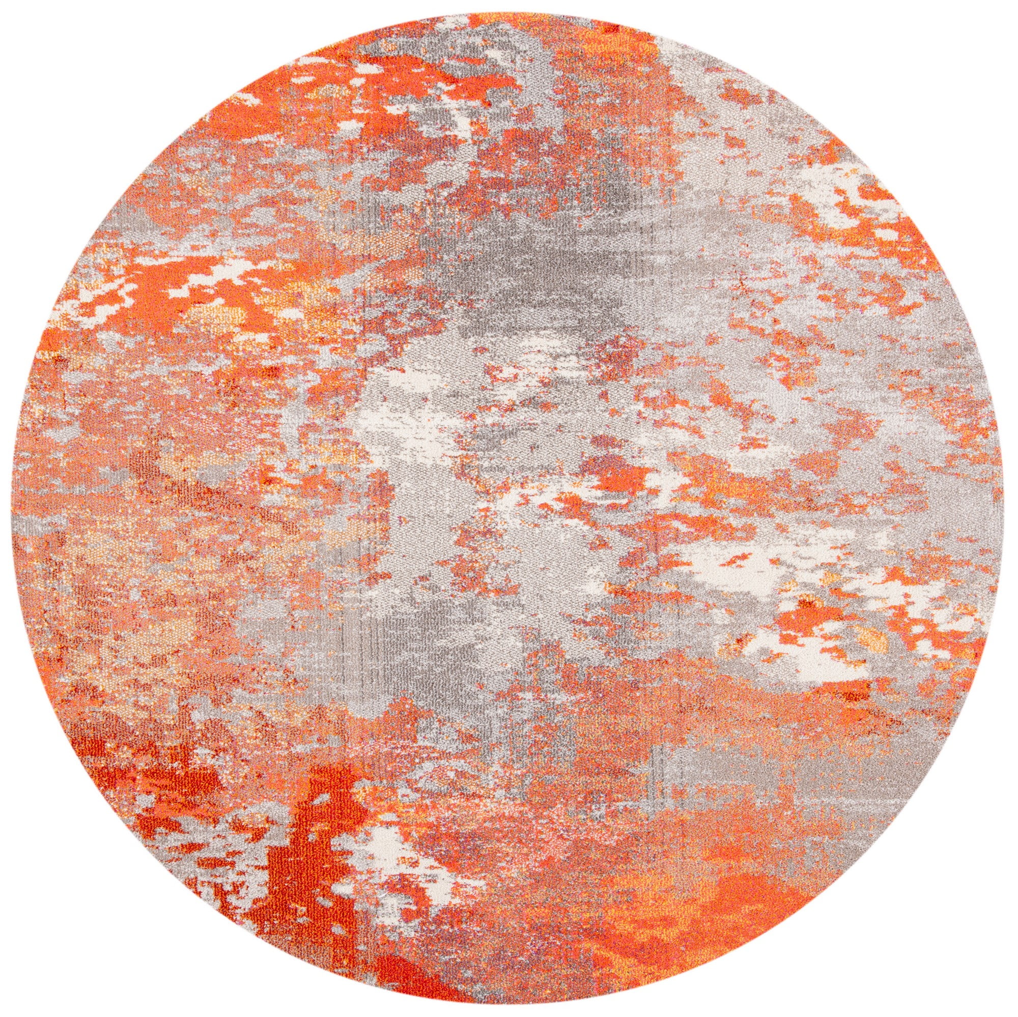 SAFAVIEH Madison Oscar Abstract Distressed Area Rug, Grey/Orange, 5' x 5' Round
