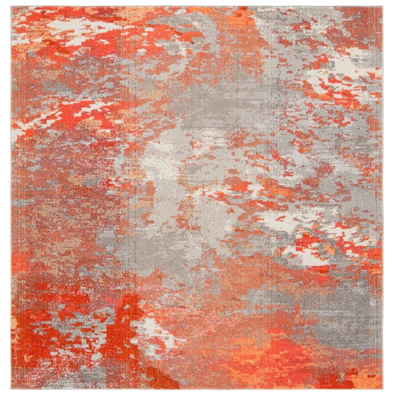 SAFAVIEH Madison Oscar Abstract Distressed Area Rug, Grey/Orange, 5' x 5' Square