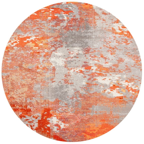 SAFAVIEH Madison Oscar Abstract Distressed Area Rug, Grey/Orange, 6'7" x 6'7" Round