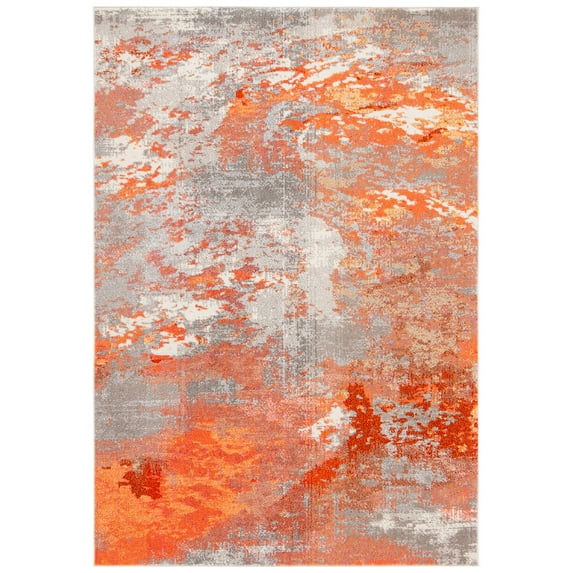 SAFAVIEH Madison Oscar Abstract Distressed Area Rug, Grey/Orange, 6' x 9'