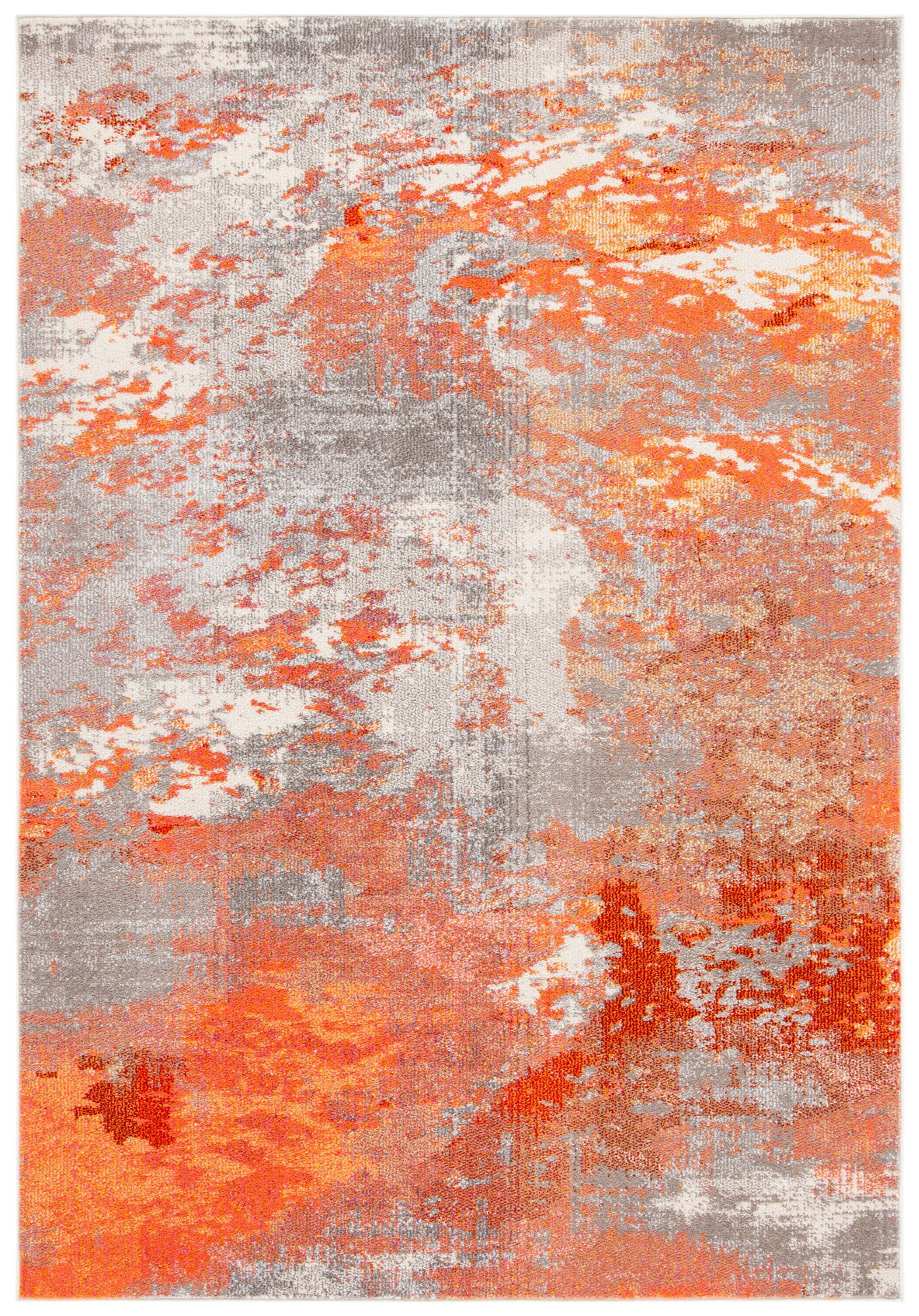 SAFAVIEH Madison Oscar Abstract Distressed Area Rug, Grey/Orange, 8' x 10'