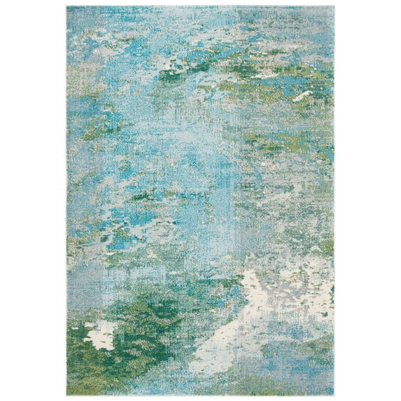 SAFAVIEH Madison Oscar Abstract Distressed Area Rug, Light Blue/Green, 2'2" x 4'