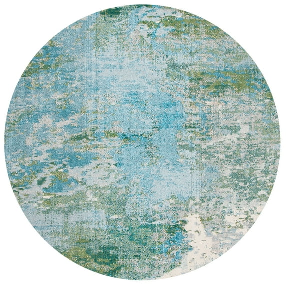 SAFAVIEH Madison Oscar Abstract Distressed Area Rug, Light Blue/Green, 4' x 4' Round