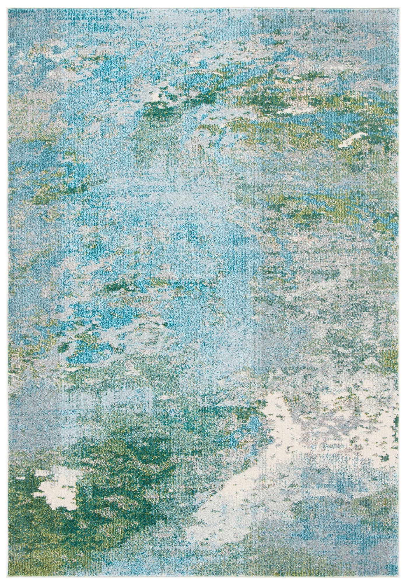 Light Blue and Green Abstract Distressed 6' x 9' Rug