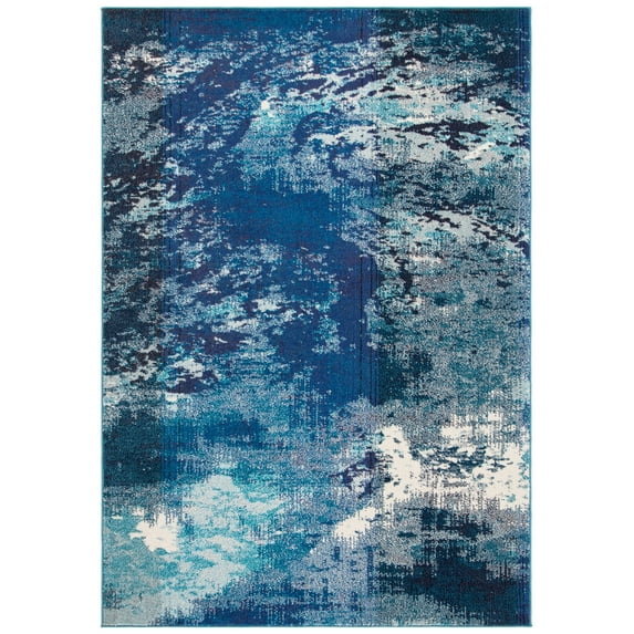 SAFAVIEH Madison Oscar Abstract Distressed Area Rug, Navy/Ivory, 5'3" x 7'6"